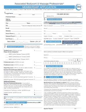 Associated Bodywork & Massage Professionals Membership Application