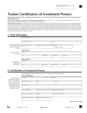 Trustee Certification of Investment Powers