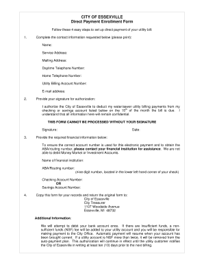 City of Essexville Direct Payment Enrollment Form