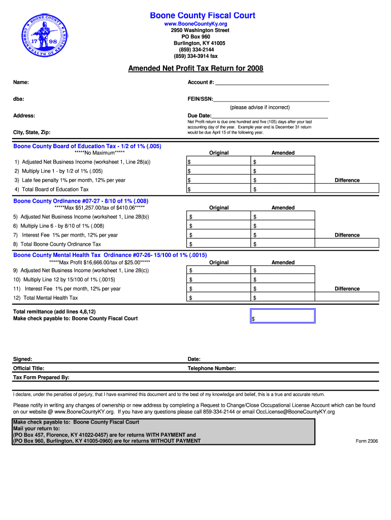 2008 Netprofit form - boonecountyky Preview on Page 1.