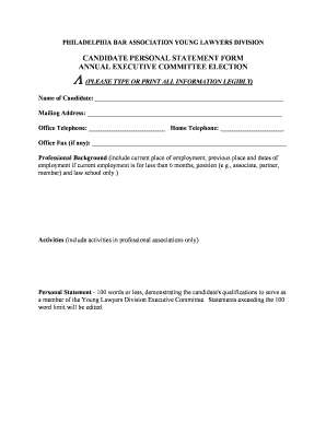 CANDIDATE PERSONAL STATEMENT FORM ANNUAL ... - donation philabarfoundation