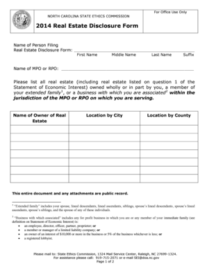 North Carolina Real Estate Disclosure Form