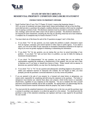 South Carolina Residential Property Condition Disclosure Statement