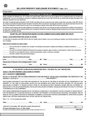 Oregon Seller's Property Disclosure Statement