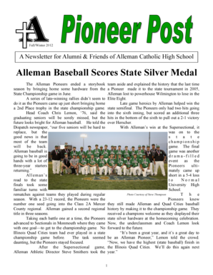 Printable baseball scorecard - Fall/Winter 2012 - Alleman High School