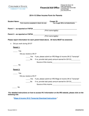 2014-15 Other Income Form for Parents