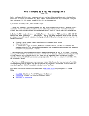 Missing W-2 Form Instructions