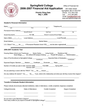 Springfield College Financial Aid Application