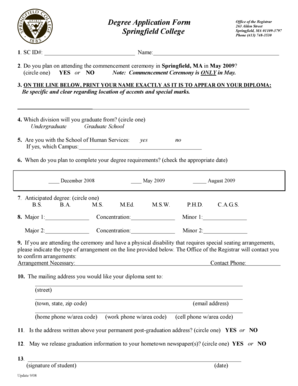 Springfield College Degree Application Form