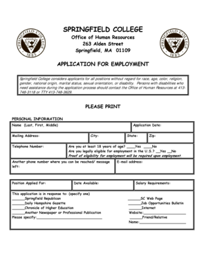 Springfield College Employment Application