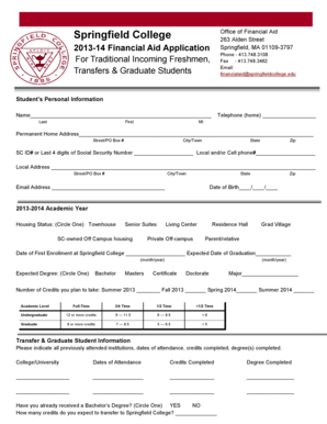 Springfield College Financial Aid Application