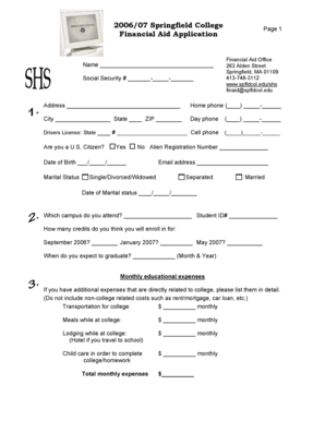 Springfield College Financial Aid Application