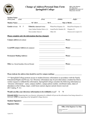 Springfield College Change of Address Form