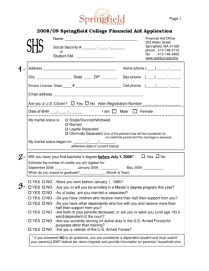 2008/09 Springfield College Financial Aid Application