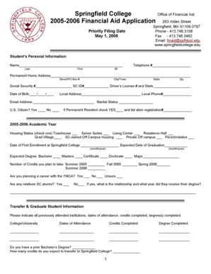 Springfield College Financial Aid Application