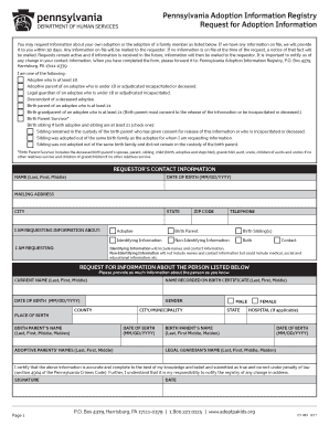 Pennsylvania Adoption Information Request Form
