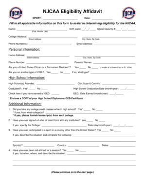NJCAA Eligibility Affidavit
