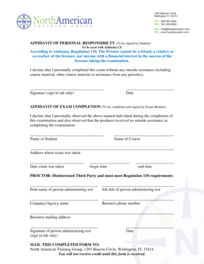 Affidavit of Personal Responsibility and Exam Completion