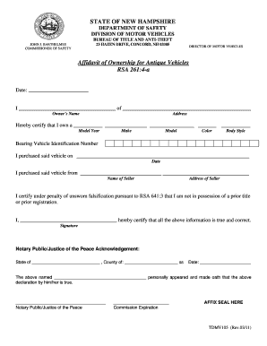 Affidavit of Ownership for Antique Vehicles