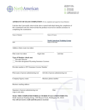 Affidavit of Exam Completion