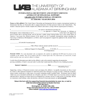 Affidavit of Financial Support for Graduate International Students