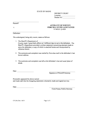 Affidavit of Service for Forcible Entry and Detainer