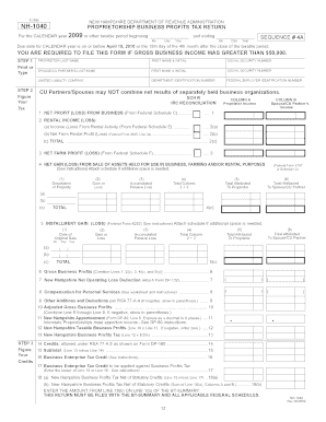 New Hampshire NH-1040 Proprietorship Business Profits Tax Return