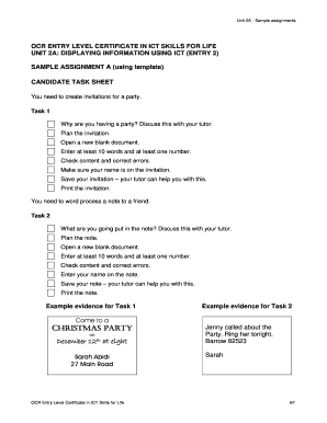 OCR Entry Level ICT Skills Assignment Template
