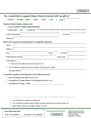 Wayne State University Donation Form