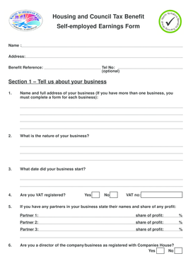 Housing and Council Tax Benefit Self-employed Earnings Form