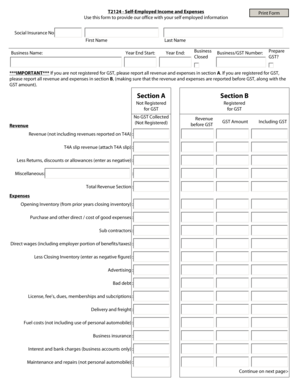 T2124 Self-Employed Income and Expenses Form