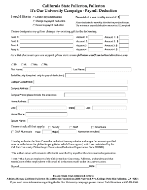 California State Fullerton Payroll Deduction Form