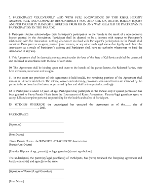 Pasadena Tournament of Roses Parade Participant Waiver
