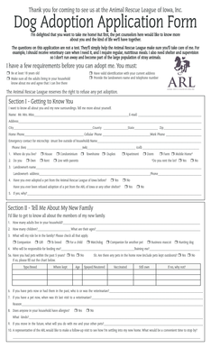 Animal Rescue League of Iowa Dog Adoption Application Form