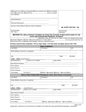 Motion to File Without Payment of Filing Fee and Supporting Financial Affidavit