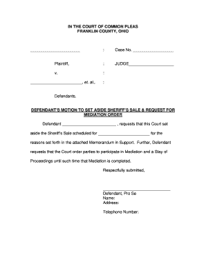 Defendant's Motion to Set Aside Sheriff’s Sale & Request for Mediation Order