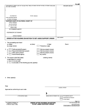 California Order to Set Aside Support