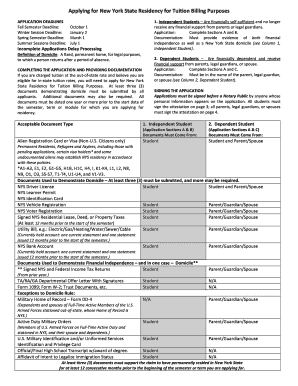 New York State Residency Application for Tuition Billing