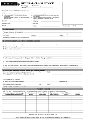 Ibanz General Claim Advice Form