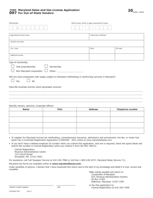 Maryland Sales and Use License Application