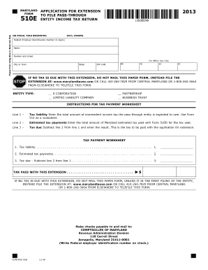 Maryland Application for Extension to File Pass-Through Entity Income Tax Return