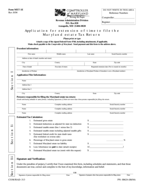 Maryland Estate Tax Return Extension Application