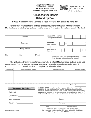 Maryland Sales and Use Tax Refund Application