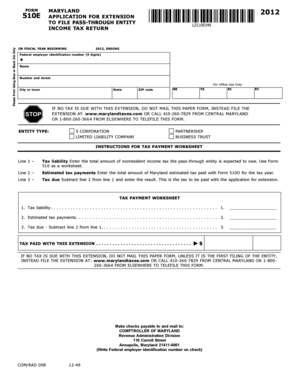 Maryland Pass-Through Entity Income Tax Extension Application