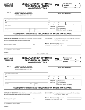 Maryland Form 510D Pass-Through Entity Nonresident Tax