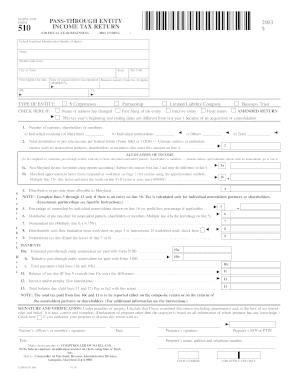 Maryland Pass-Through Entity 2003 Income Tax Return