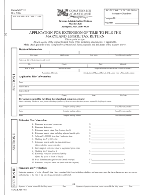 Maryland Estate Tax Return Extension Application