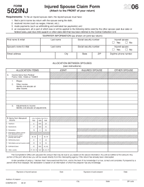 Maryland Injured Spouse Claim Form