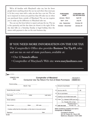 Maryland Consumer Use Tax Return