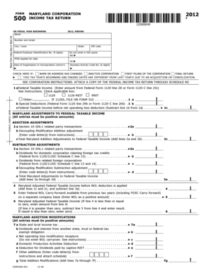 Maryland Corporation 500 Income Tax Return
